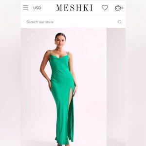 Meshki JADE Cowl Neck Backless Maxi Dress - Green. Size M.